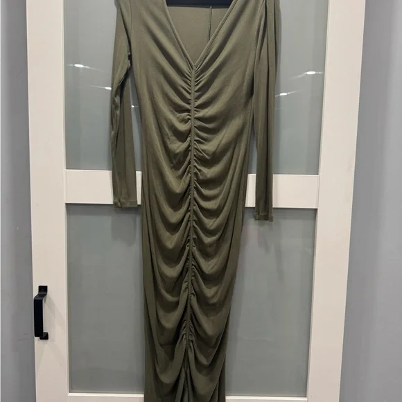 Dynamite Ruched Ribbed Long Sleeve Dress - Picture 3 of 4